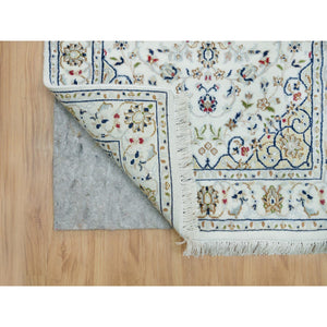 2'8"x16'7" Powder White, 250 KPSI, Pure Wool, Hand Knotted, Nain with All Over Flower Design, XL Runner Oriental Rug FWR395958