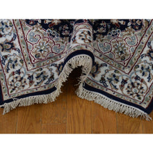 Load image into Gallery viewer, 3&#39;x18&#39; Midnight Blue Pure Wool 250 KPSI Nain with Flower Medallion Design XL Runner Hand Knotted Oriental Rug FWR397368