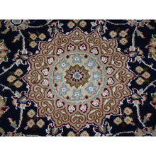 Load image into Gallery viewer, 3&#39;x18&#39; Midnight Blue Pure Wool 250 KPSI Nain with Flower Medallion Design XL Runner Hand Knotted Oriental Rug FWR397368