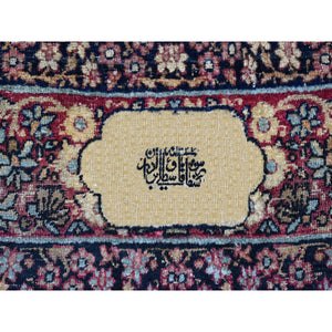 7'x10'5" Beige Antique Persian Kermanshah Signed Worn Areas Clean Garden Design Pure Wool Hand Knotted Oriental Rug FWR397554