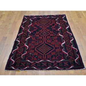 3'8"x9'3" New Large Persian Baluch Natural Wool Geometric Medallion Design Hand Knotted Oriental Rug FWR399858