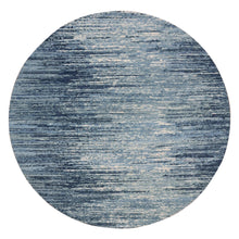 Load image into Gallery viewer, 9&#39;x9&#39; Blue Oceanic Pure Wool Horizontal Ombre Design Round Hand Knotted Oriental Rug FWR400218