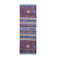 Load image into Gallery viewer, 2&#39;8&quot;x8&#39;3&quot; Red Super Kazak Khorjin Design with Colorful Tassels Pure Wool Hand Knotted Wide Runner Oriental Rug FWR400968