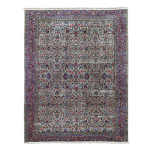 Load image into Gallery viewer, 8&#39;9&quot;x11&#39;3&quot; Beige Antique Persian Kerman with Areas of Wear, Distressed, Clean, Sides and Edges Secured Hand Knotted Pure Wool Oriental Rug FWR401694