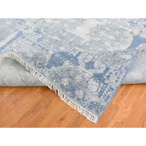 8'1"x10'1" Hand Knotted Blue Wool and Pure Silk Jewellery Design with Soft Colors Oriental Rug FWR401718