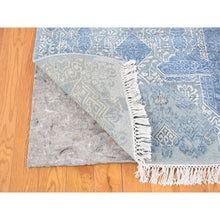 Load image into Gallery viewer, 9&#39;x12&#39;2&quot; Wool and Pure Silk Hand Knotted Blue Jewellery Design with Soft Colors Oriental Rug FWR401724