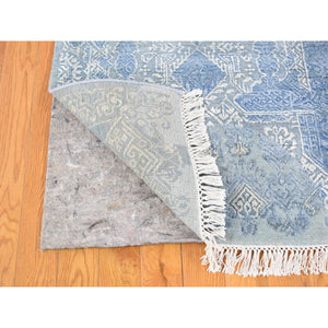 9'x12'2" Wool and Pure Silk Hand Knotted Blue Jewellery Design with Soft Colors Oriental Rug FWR401724