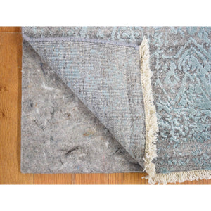 2'7"x14' Light Blue Wool and Pure Silk Hand Knotted Broken Persian Design Oriental XL Runner Rug FWR401928
