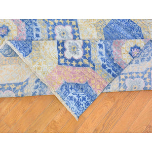 9'x11'8" Denim Blue Mamluk Repetitive Design with Pastel Colors Hand Knotted Pure Wool Oriental Rug FWR401982