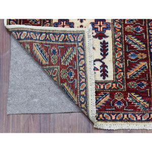 2'1"x2'9" Tribal Design Super Kazak Soft Organic Wool Hand Knotted Ivory with Pop of Color Oriental Mat Rug FWR408660