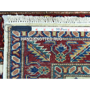 2'1"x2'9" Tribal Design Super Kazak Soft Organic Wool Hand Knotted Ivory with Pop of Color Oriental Mat Rug FWR408660