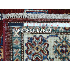 2'10"x23' Hand Knotted Rich Red Super Kazak with Tribal Medallions Afghan Wool XL Runner Oriental Rug FWR411852