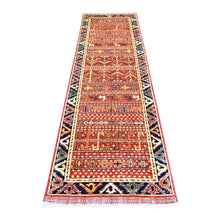 Load image into Gallery viewer, 2&#39;8&quot;x9&#39;7&quot; Coral Red, Afghan Ersari with Bijar Garus Design, Ancient Animal Figurines, Natural Dyes, Densely Woven, Extra Soft Wool, Hand Knotted, Runner Oriental Rug FWR423708