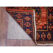 Load image into Gallery viewer, 2&#39;1&quot;x3&#39; Coral Red with Navy Blue Border, Hand Knotted Natural Dyes, Afghan Ersari, Tribal Design Soft and Shiny Wool Oriental Rug FWR424800