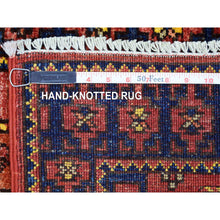 Load image into Gallery viewer, 2&#39;1&quot;x3&#39; Coral Red with Navy Blue Border, Hand Knotted Natural Dyes, Afghan Ersari, Tribal Design Soft and Shiny Wool Oriental Rug FWR424800