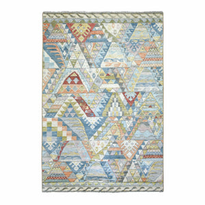 6'x8'9" Colorful, Anatolian Village Inspired with Triangular Design Natural Dyes, Soft and Supple Wool Hand Knotted, Oriental Rug FWR428226