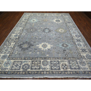 9'x12' Stone Gray, Afghan Wool Hand Knotted, Fine Peshawar, Heriz Design Small Animal and Human Figurines, Densely Woven Oriental Rug FWR428706