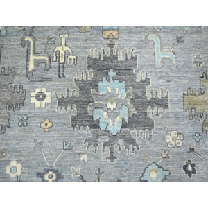 9'x12' Stone Gray, Afghan Wool Hand Knotted, Fine Peshawar, Heriz Design Small Animal and Human Figurines, Densely Woven Oriental Rug FWR428706