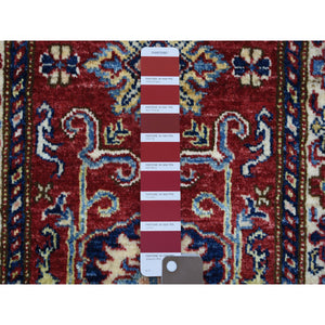 1'10"x2'10" Rich Red, Hand Knotted Caucasian Super Kazak, Natural Dyes Densely Woven Pure Wool, Mat Oriental Rug FWR429564