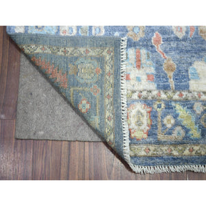 2'8"x16'4" Denim Blue Afghan Wool Hand Knotted Angora Oushak With Colorful Leaf Design Natural Dyes XL Runner Oriental Rug FWR430584