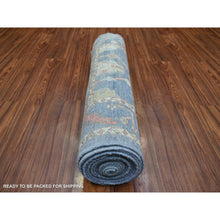 Load image into Gallery viewer, 2&#39;8&quot;x16&#39;4&quot; Denim Blue Afghan Wool Hand Knotted Angora Oushak With Colorful Leaf Design Natural Dyes XL Runner Oriental Rug FWR430584
