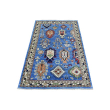 Load image into Gallery viewer, 3&#39;7&quot;x5&#39;4&quot; Light Blue, Hand Knotted Afghan Ersari with Large Elements Design, Natural Dyes Soft and Lush Pile Wool, Oriental Rug FWR434478