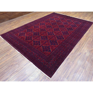 8'2"x11'6" Deep and Saturated Red, Soft and Velvety Wool Hand Knotted, Afghan Khamyab with Tribal Medallions Design, Oriental Rug FWR434898