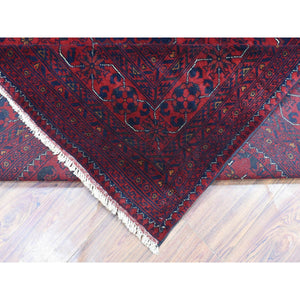 8'2"x11'6" Deep and Saturated Red, Soft and Velvety Wool Hand Knotted, Afghan Khamyab with Tribal Medallions Design, Oriental Rug FWR434898