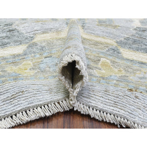 12'1"x17'8" Light Gray Afghan Angora Oushak with Leaf Pattern Natural Dyes, Soft Wool Hand Knotted, Oriental Rug FWR436902