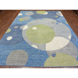 9'1"x12' Colorful, Modern The Circles Design, Natural Dyes Dense Weave, Soft and Velvety Wool Hand Knotted, Oriental Rug FWR437298