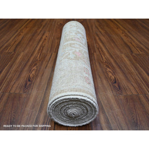 2'9"x19' Faded Brown, Afghan Angora Oushak with Willow and Cypress Tree Design, Vegetable Dyes, Soft Wool, Hand Knotted, XL Runner Oriental Rug FWR439830