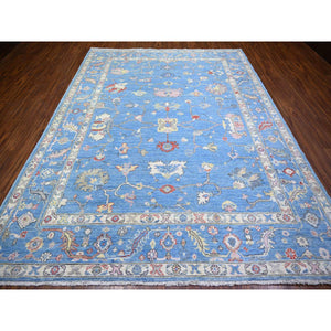 8'3"x10'8" Little Boy Blue, Afghan Angora Oushak with All Over Vines and Motifs Natural Dyes, Soft Wool Hand Knotted, Oriental Rug FWR441192