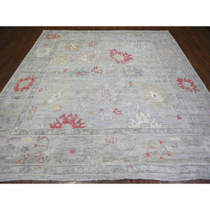 9'10"x9'10" Steel Blue, Hand Knotted 100% Wool, Natural Dyes Afghan Angora Oushak with Soft Colors, Square Oriental Rug FWR445032