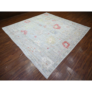 9'10"x9'10" Steel Blue, Hand Knotted 100% Wool, Natural Dyes Afghan Angora Oushak with Soft Colors, Square Oriental Rug FWR445032