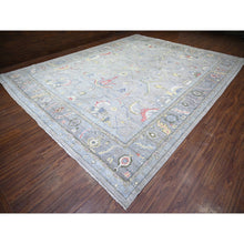 Load image into Gallery viewer, 12&#39;2&quot;x15&#39;5&quot; Lavender Gray and Spanish Gray, Afghan Angora Oushak with Colorful Motifs, Natural Dyes, Soft Wool, Hand Knotted, Oversized Oriental Rug FWR446310