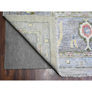 12'2"x15'5" Lavender Gray and Spanish Gray, Afghan Angora Oushak with Colorful Motifs, Natural Dyes, Soft Wool, Hand Knotted, Oversized Oriental Rug FWR446310