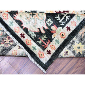 9'x12' Gunmetal Black, Hand Knotted Soft Wool Afghan Angora Oushak with Pop of Colors Natural Dyes, Oriental Rug FWR446394