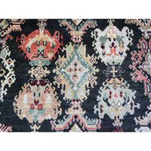 Load image into Gallery viewer, 9&#39;x12&#39; Gunmetal Black, Hand Knotted Soft Wool Afghan Angora Oushak with Pop of Colors Natural Dyes, Oriental Rug FWR446394