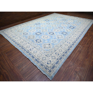 12'1"x17'4" Beau Blue with Huntington White, Vintage Look Kazak, Hand Knotted , Natural Dyes, High Grade Wool, Oversized Oriental Rug FWR447612