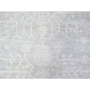 8'x9'10" Chrome Gray, Washed Out Khotan Inspired Pomegranate Design, High grade Wool, Hand Knotted, Oriental Rug FWR447840