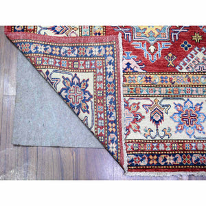 7'x9'9" Fire Brick Red, Afghan Super Kazak With All Over Medallions, Natural Dyes, Organic Wool, Hand Knotted, Oriental Rug FWR448962