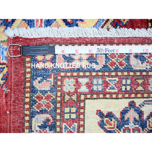 7'x9'9" Fire Brick Red, Afghan Super Kazak With All Over Medallions, Natural Dyes, Organic Wool, Hand Knotted, Oriental Rug FWR448962
