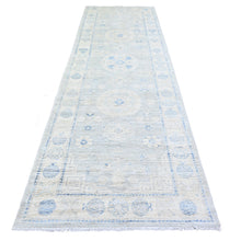 Load image into Gallery viewer, 4&#39;x12&#39;1&quot; Chrome Gray, White Wash Khotan with Pomegranate Garden Design, Organic Wool, Runner Oriental Rug FWR449262