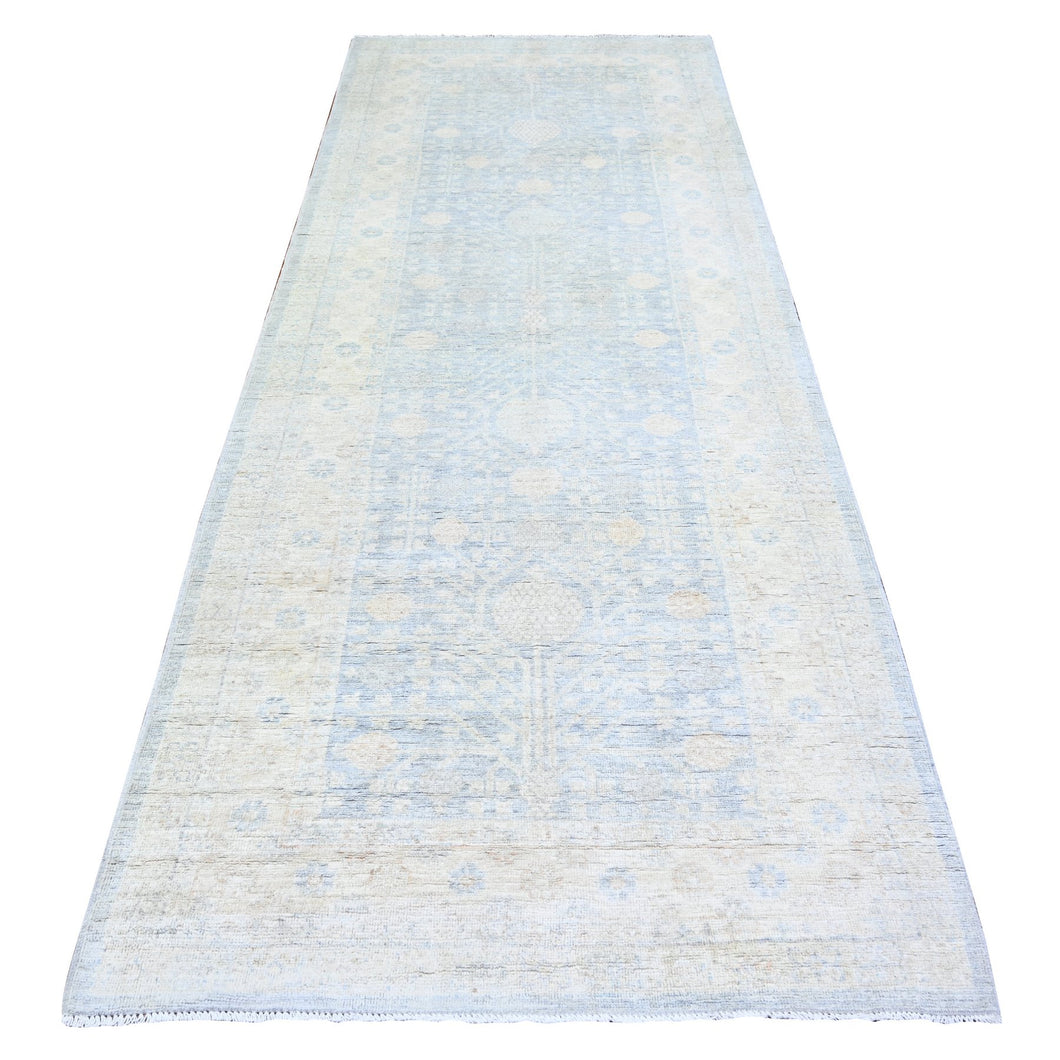 4'x10' Oxford Gray, White Wash Pomegranate Design Samarkand Khotan Rug, Natural Wool, Hand Knotted, Vegetable Dyes, Densely Woven, Oriental Rug FWR449712