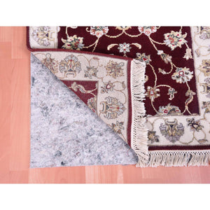 2'8"x14'1" Burgundy Red, Rajasthan, Thick and Plush, Wool and Silk, Hand Knotted, Oriental, Runner Rug FWR450336