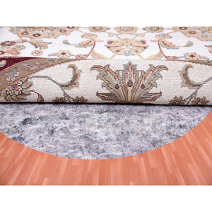 6'1"x6'1" Ivory, Wool and Silk, Hand Knotted, Rajasthan, All Over Leaf Design, Thick and Plush, Oriental, Round Rug FWR450378