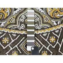 Load image into Gallery viewer, 6&#39;2&quot;x6&#39;2&quot; Taupe-Brown Textured Wool and Silk Mughal Inspired Medallions Design Hand-Knotted Round Oriental Rug FWR450774