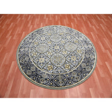 Load image into Gallery viewer, 6&#39;1&quot;x6&#39;1&quot; Taupe-Brown Textured Wool and Silk Mughal Inspired Medallions Design Hand-Knotted Round Oriental Rug FWR450780