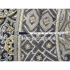 6'1"x6'1" Taupe-Brown Textured Wool and Silk Mughal Inspired Medallions Design Hand-Knotted Round Oriental Rug FWR450780