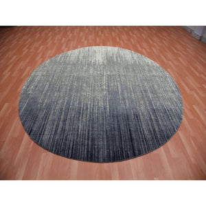 9'X9'1" Gray and Black Ombre Design Pure Wool Densely Woven Hand Knotted Modern Round Oriental Rug FWR450852